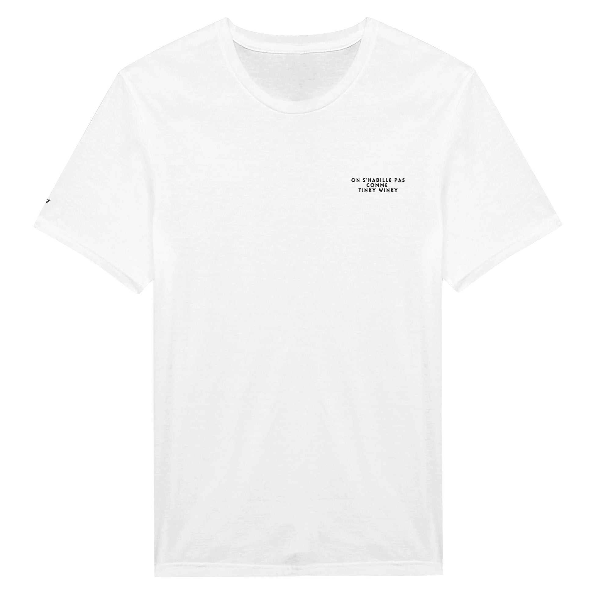 t-shirt blanc brodé on s'habille pas comme tinky winky référence politique bardella