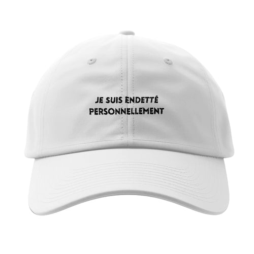casquette blanche brodée je suis endetté personnellement référence politique macron