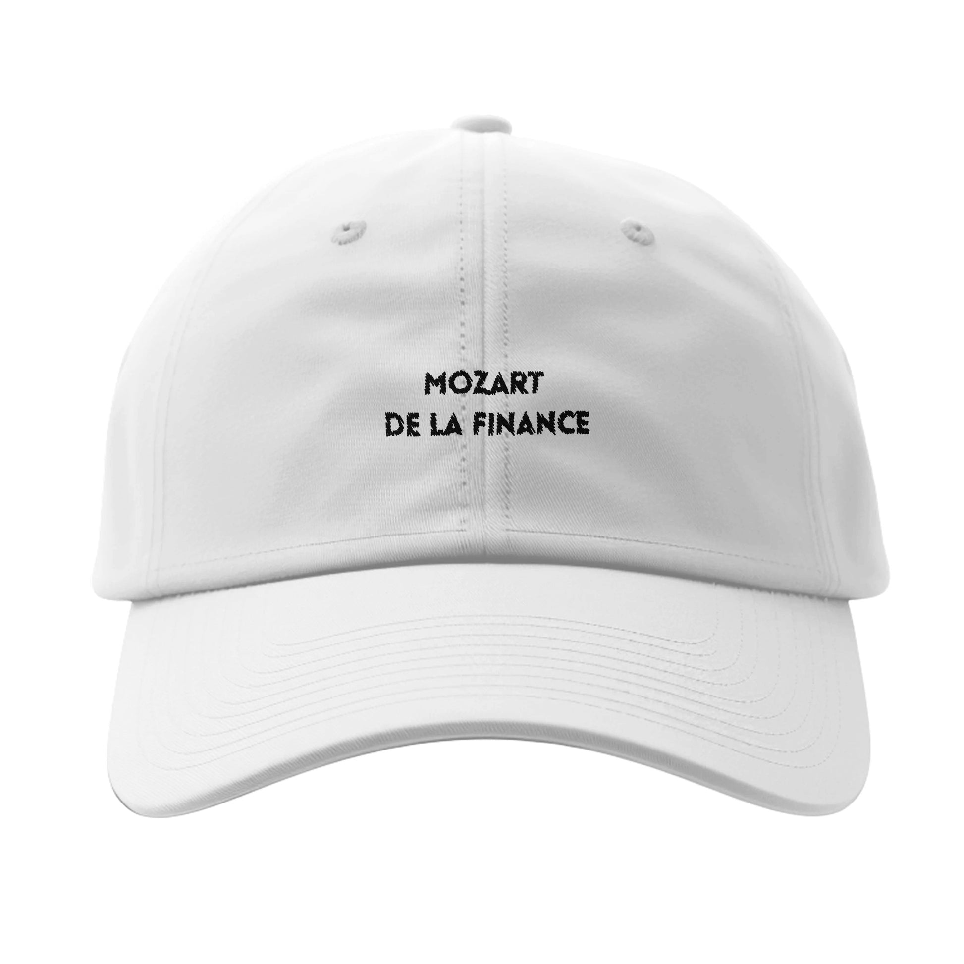 casquette blanche brodée mozart de la finance référence politique macron