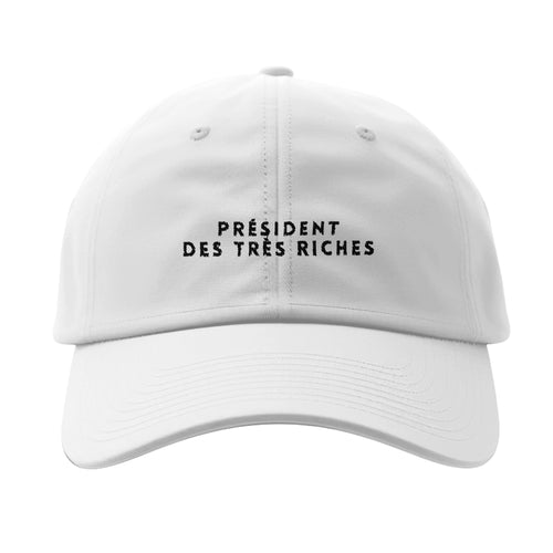 casquette blanche brodée président des très riches référence politique macron