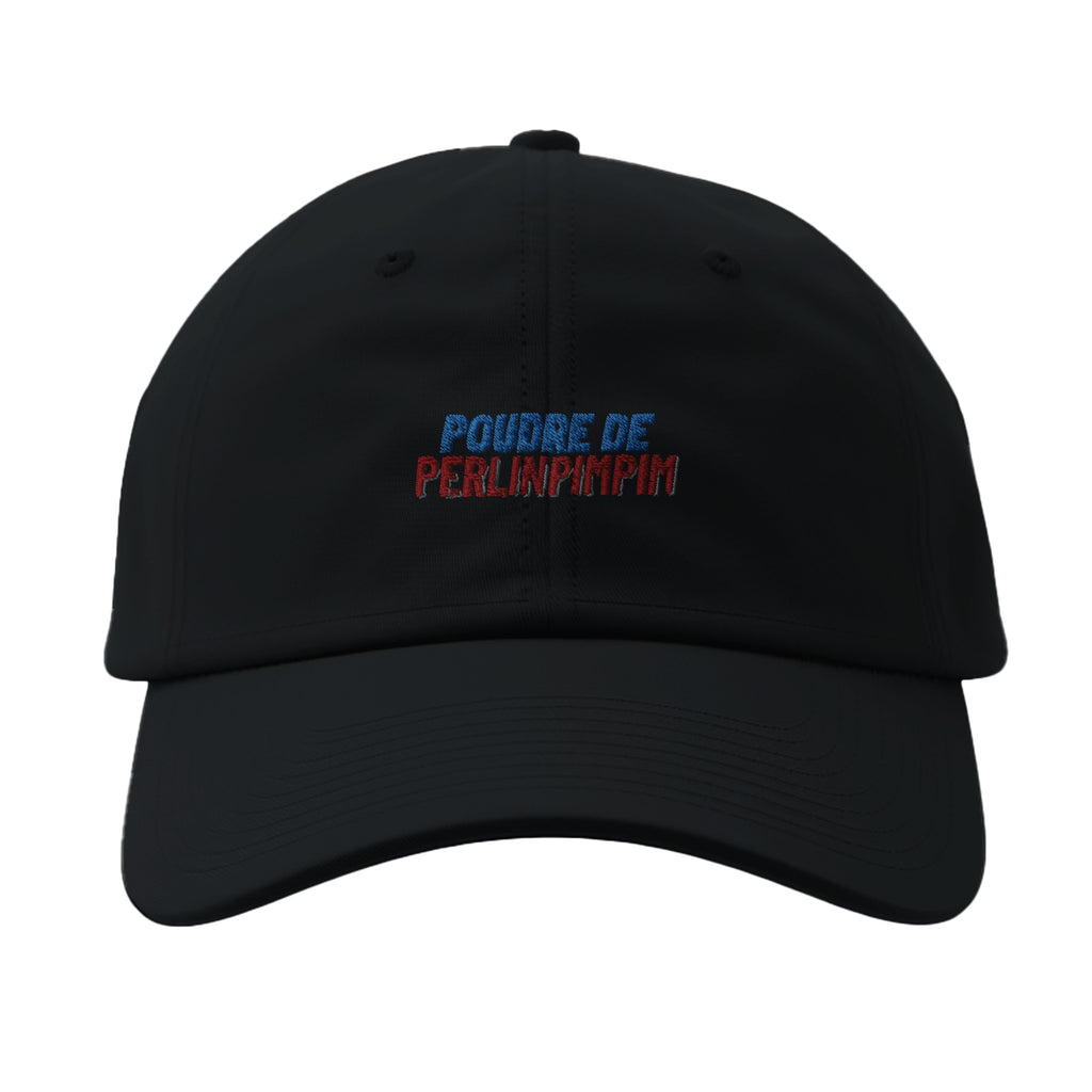 casquette noir brodée poudre de perlinpimpim référence politique macron