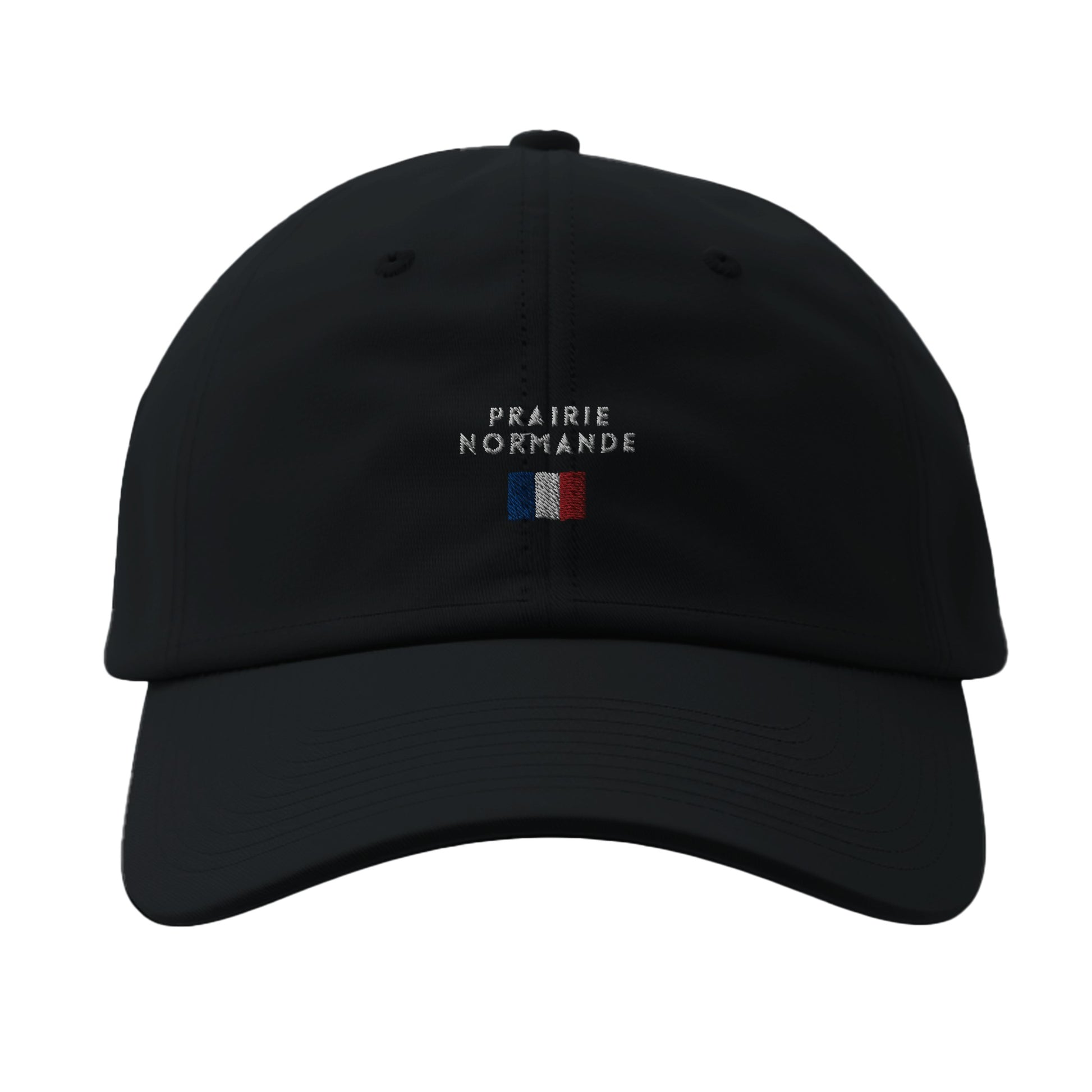 casquette noire brodée prairie normande référence politique bardella drapeau français 