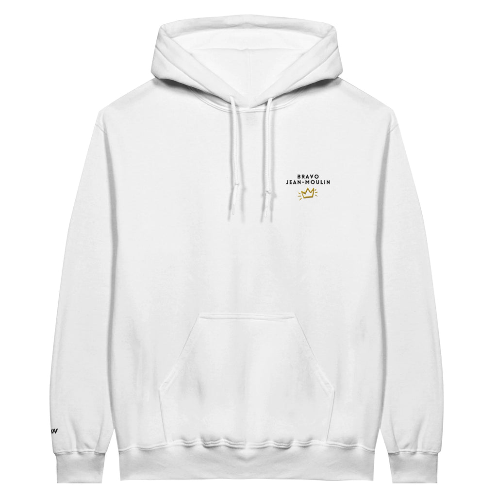 sweat blanc brodé bravo jean moulin référence politique bardella