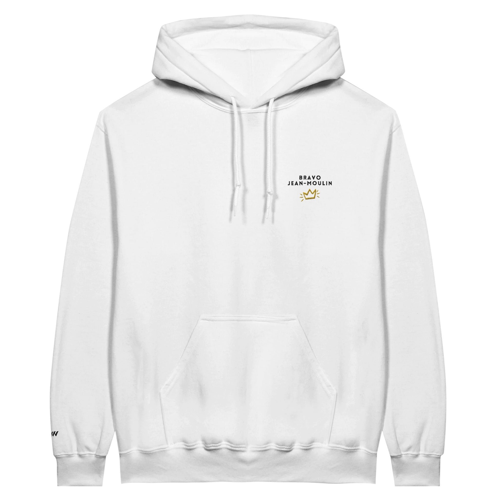 sweat blanc brodé bravo jean moulin référence politique bardella