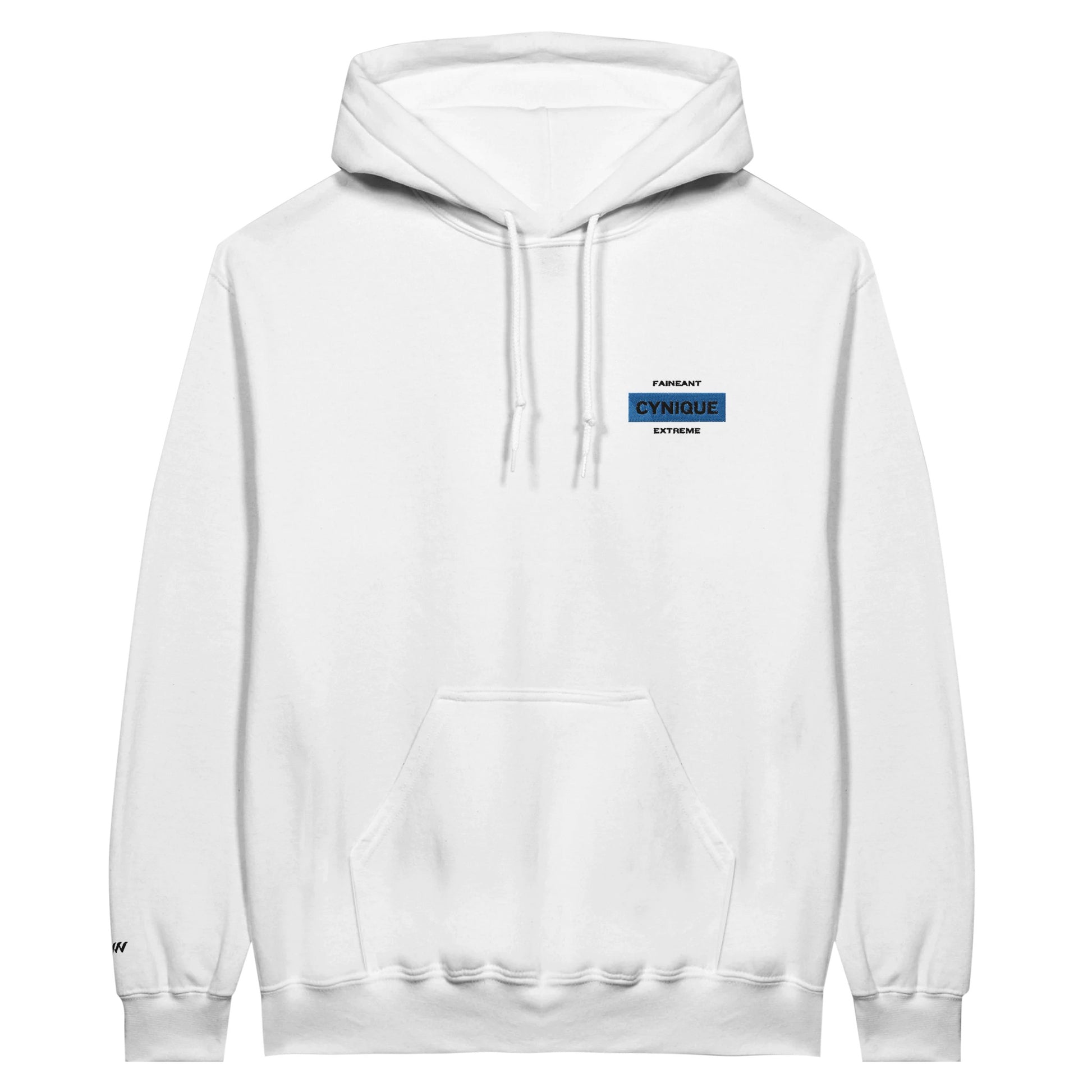 sweat blanc brodé fainéant cynique extreme référence politique macron