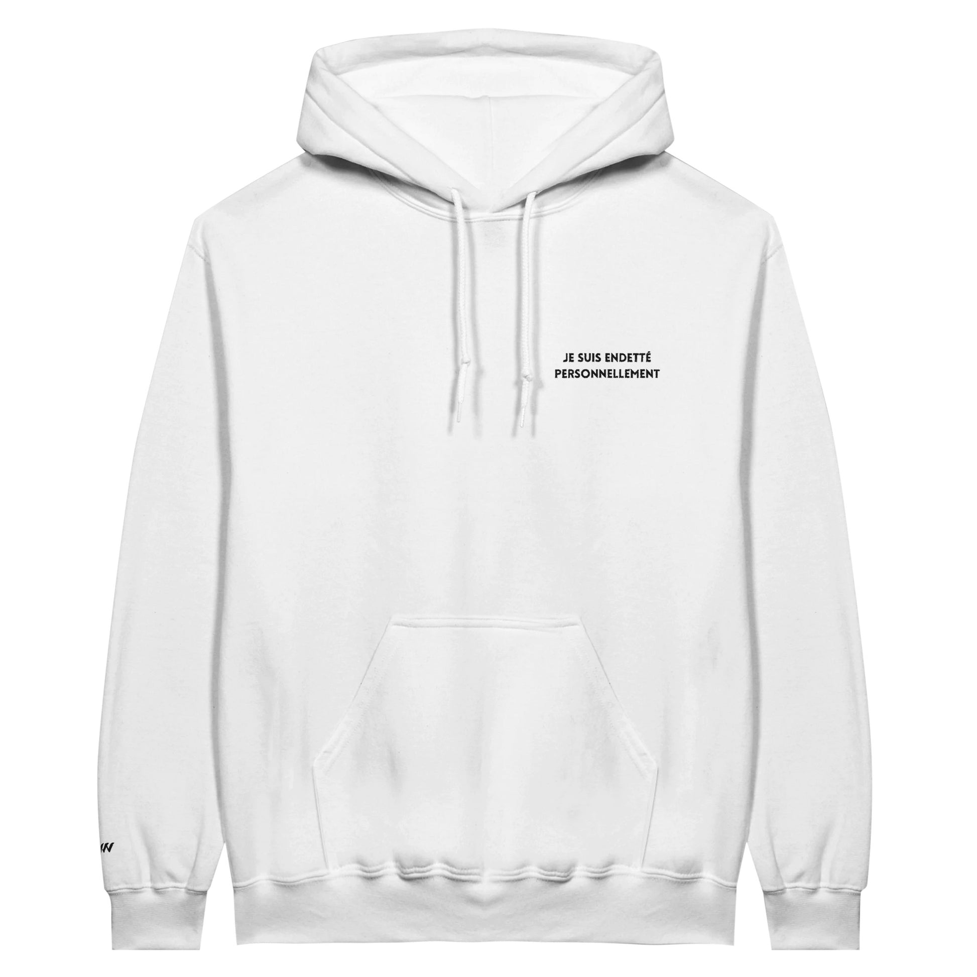 sweat blanc brodé je suis endette personnellement reference politique macron