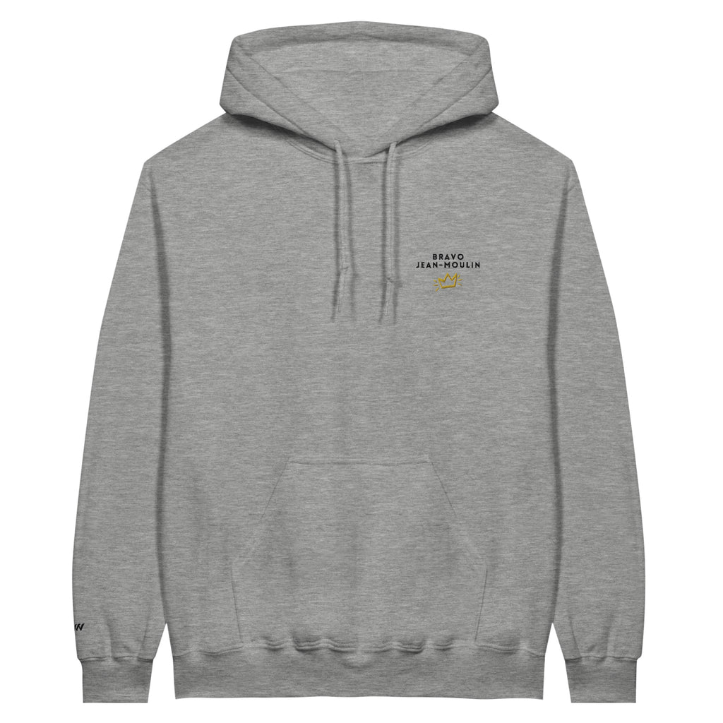 sweat gris clair brodé bravo jean moulin référence politique bardella
