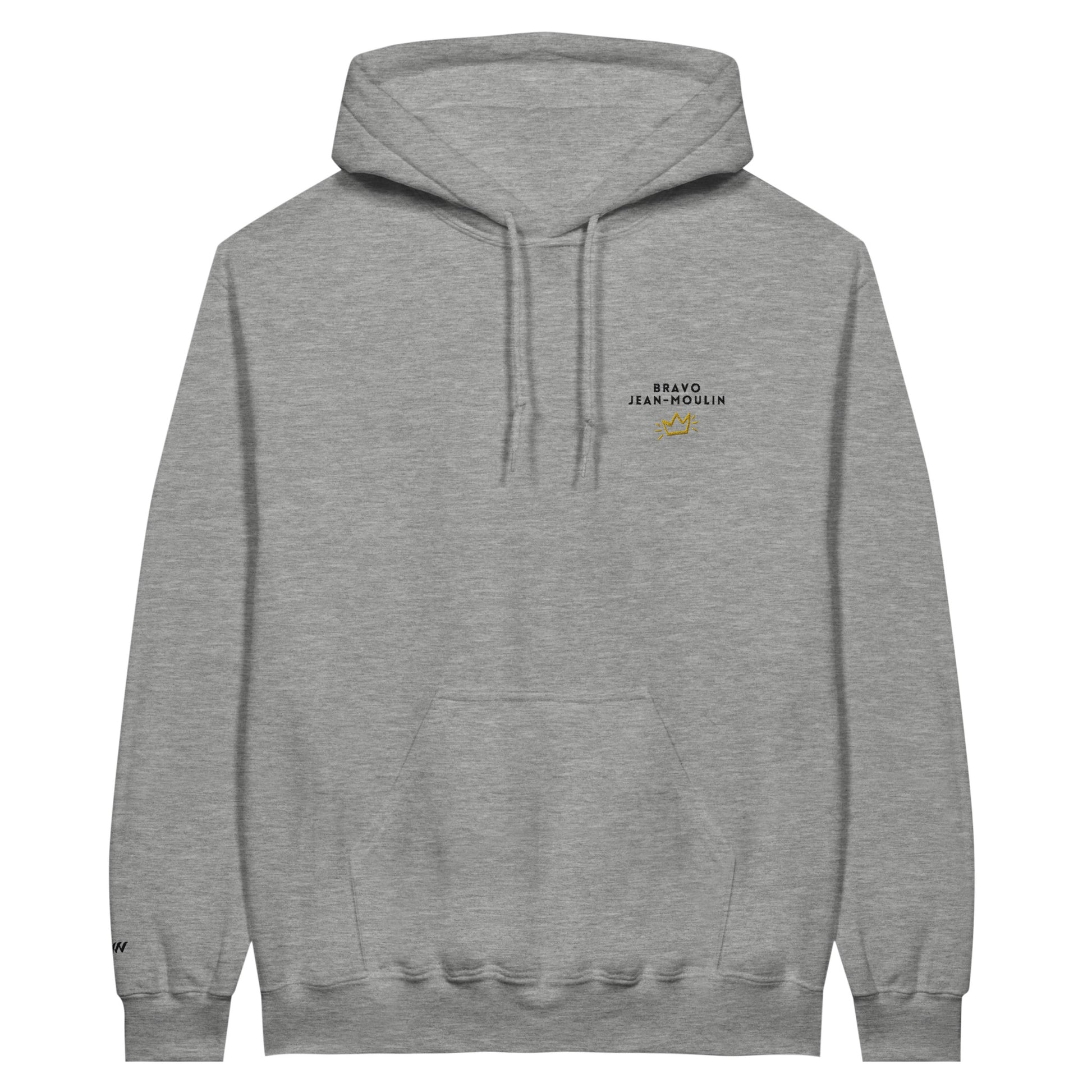 sweat gris clair brodé bravo jean moulin référence politique bardella