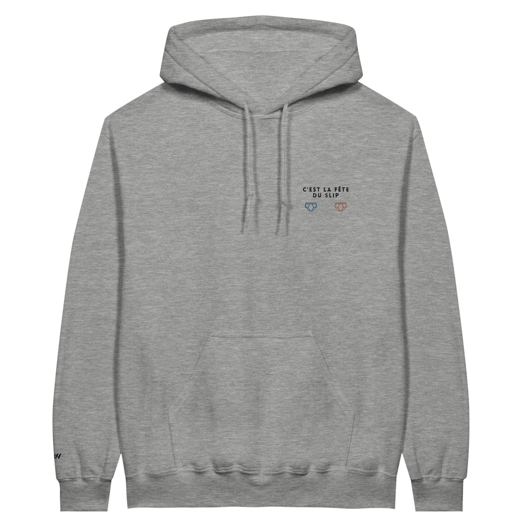 sweat gris clair cest la fete du slip brodé référence politique garrido