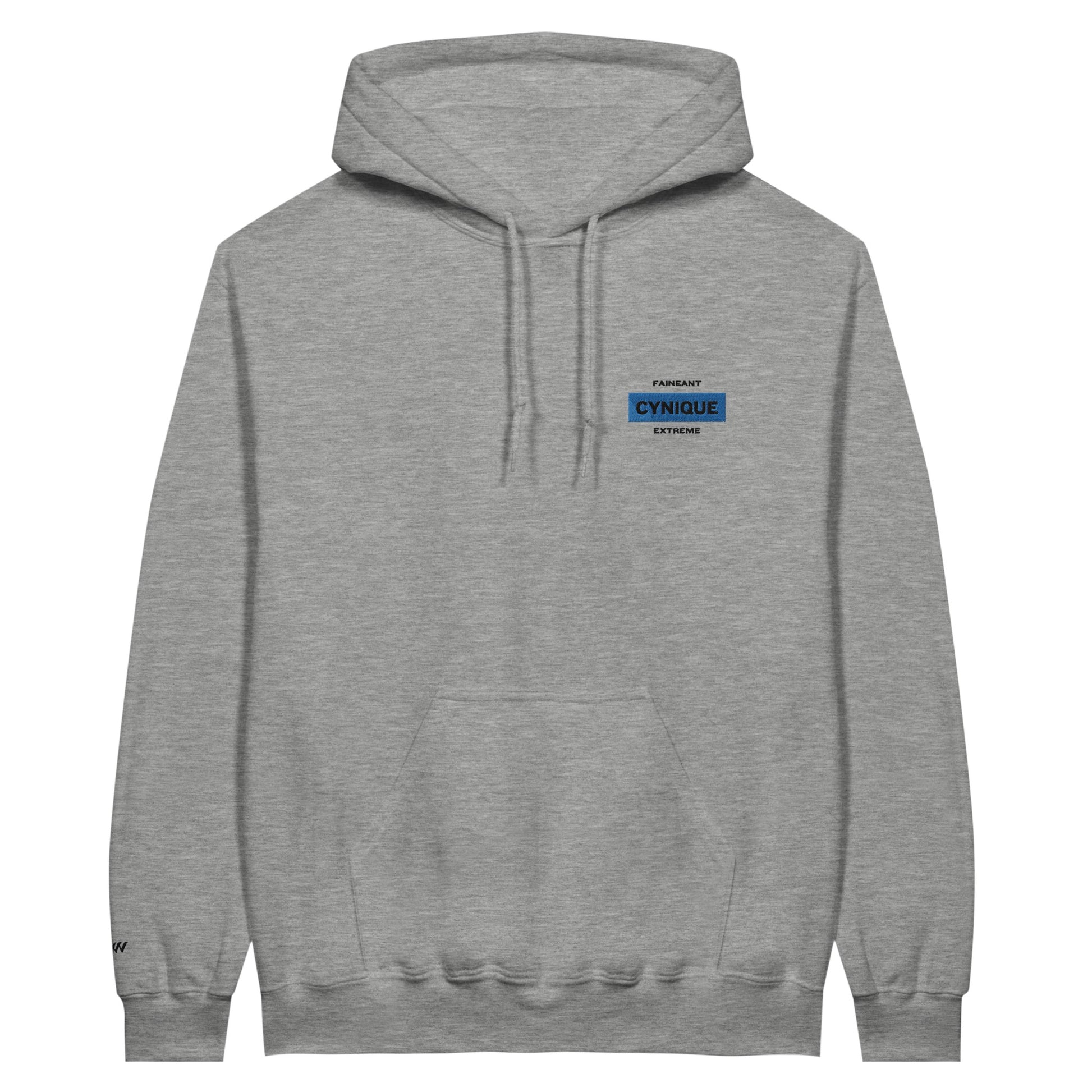 sweat gris clair brodé fainéant cynique extreme référence politique macron