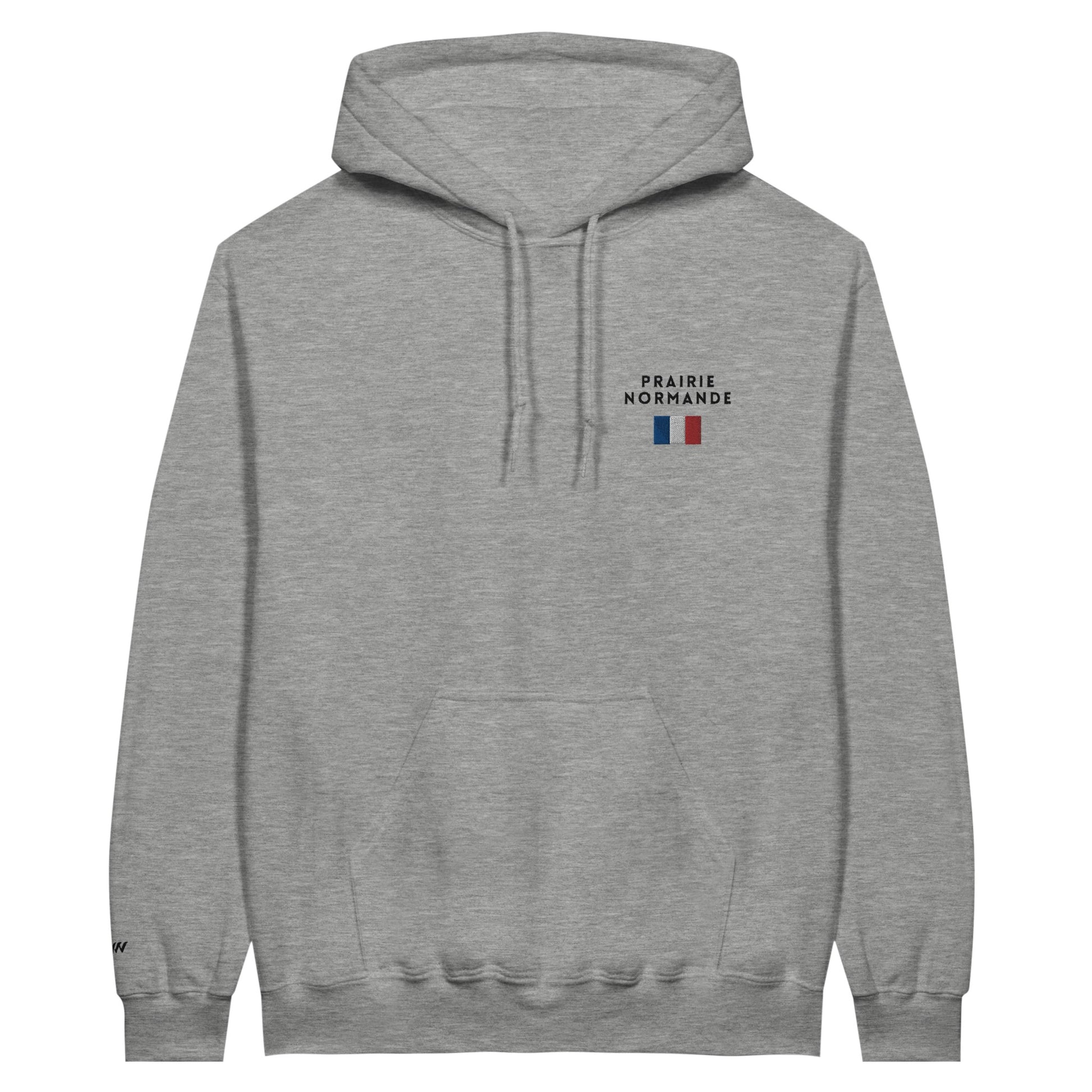sweat gris clair brodé prairie normande référence politique bardella