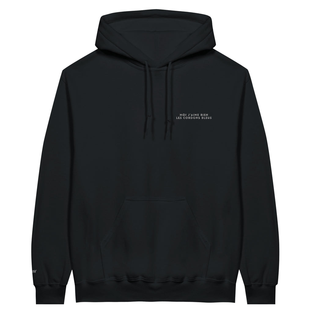 sweat noir j'aime bien les cordons bleus brodé référence politique macron