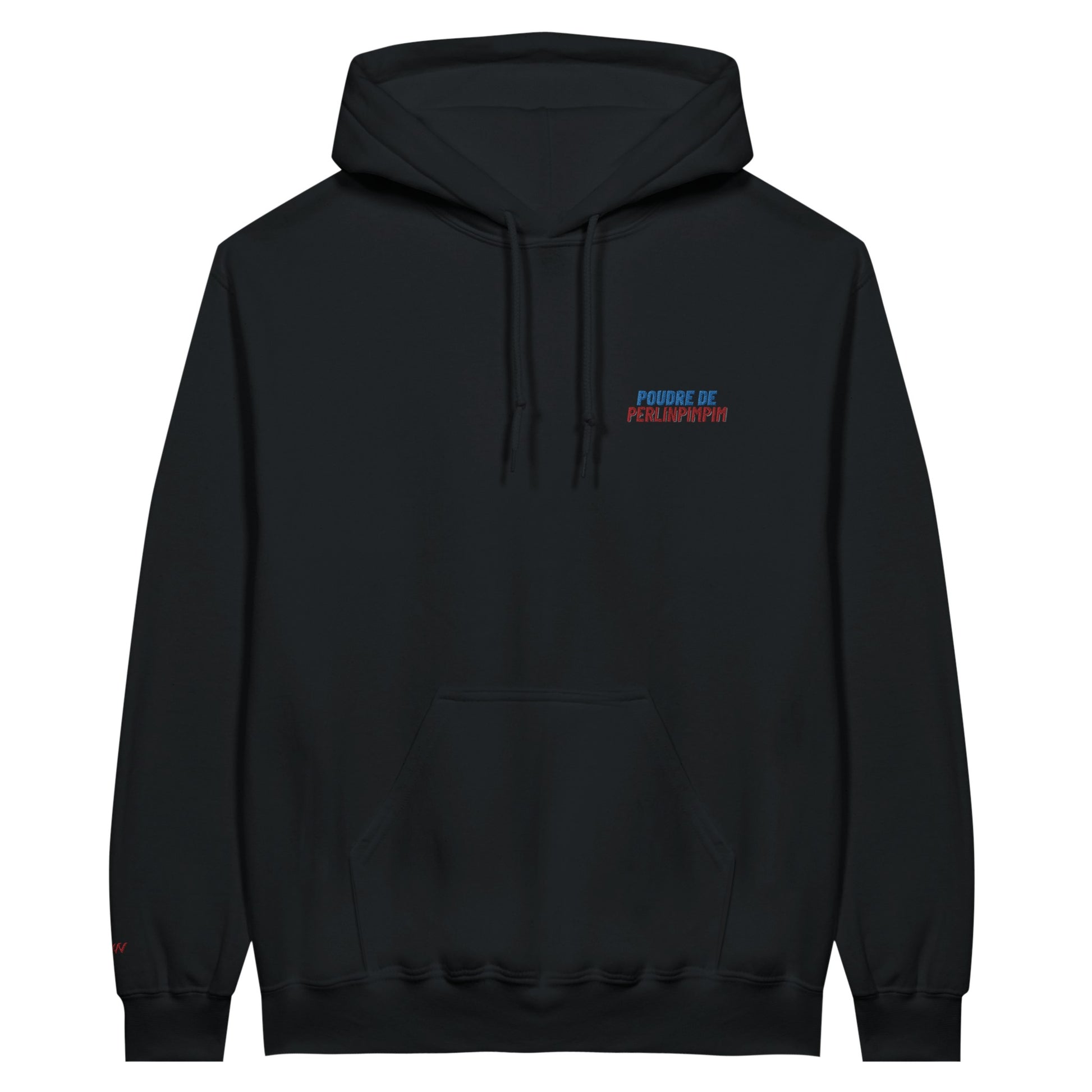 sweat noir brodé poudre de perlinpimpim référence politique macron