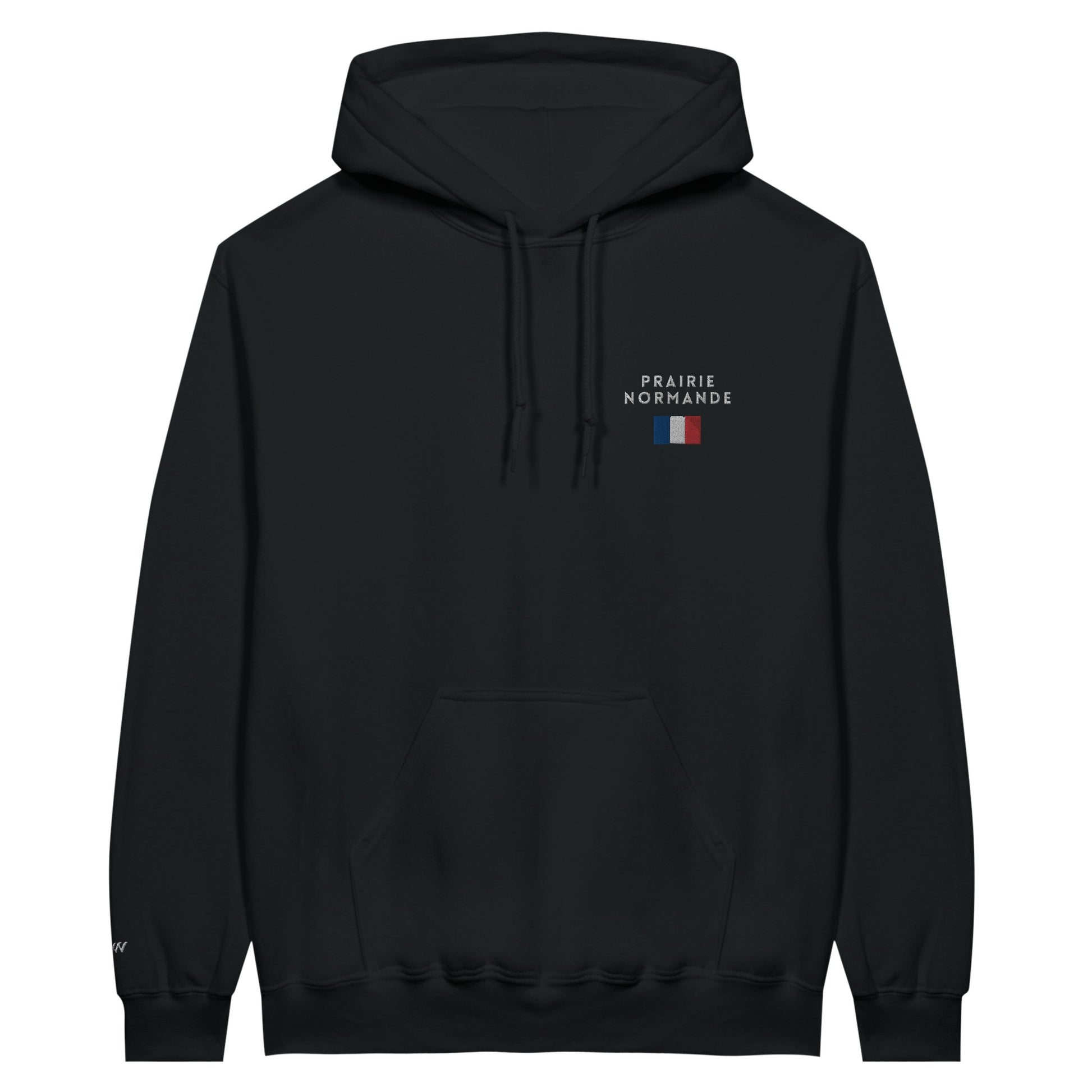 sweat noir brodé prairie normande référence politique bardella