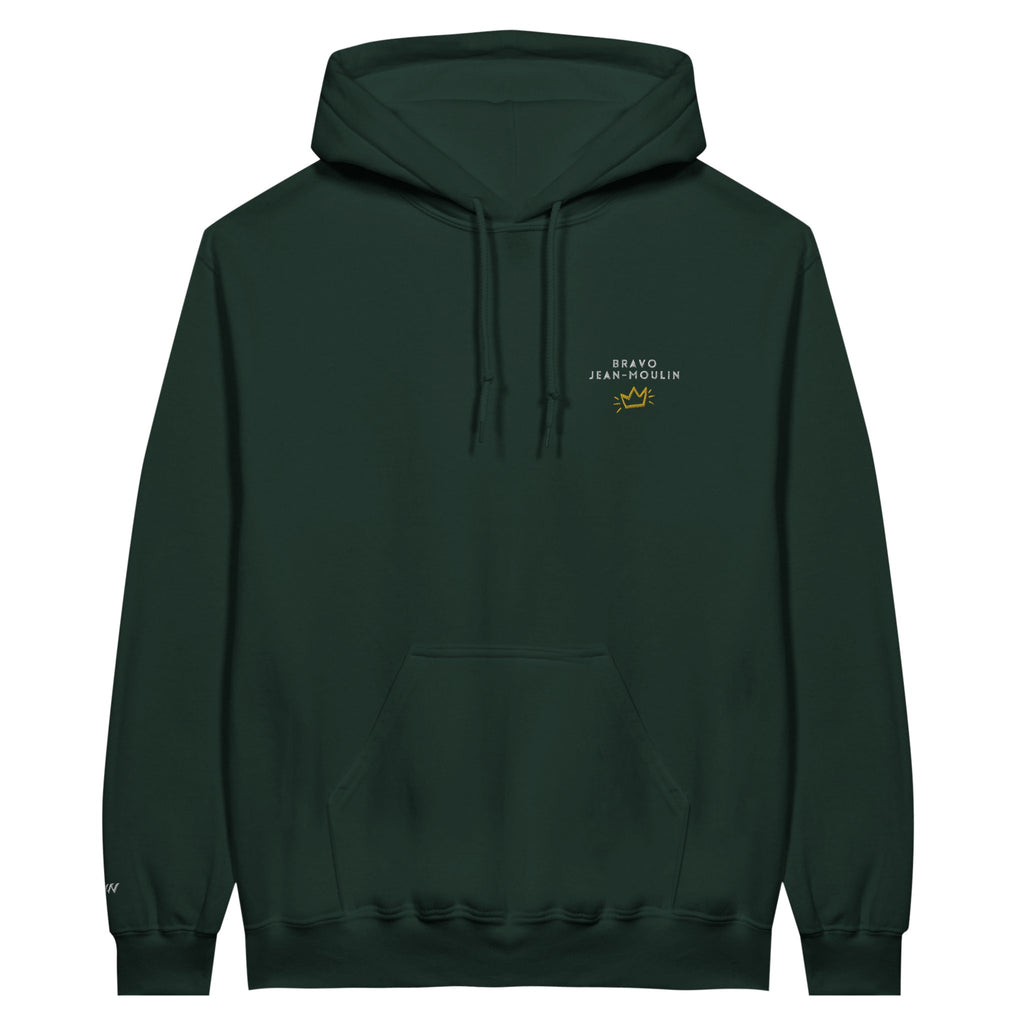 sweat vert sapin brodé bravo jean moulin référence politique bardella