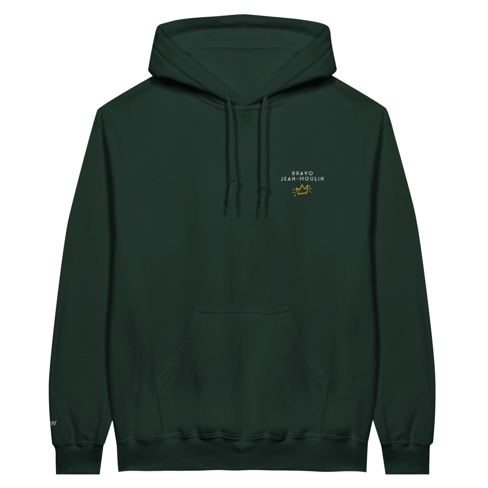 sweat vert sapin brodé bravo jean moulin référence politique bardella