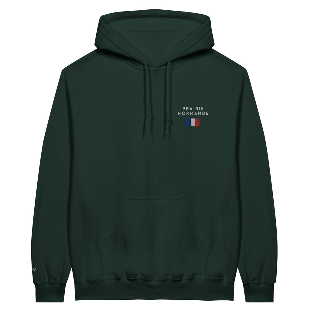 sweat vert sapin brodé prairie normande référence politique bardella