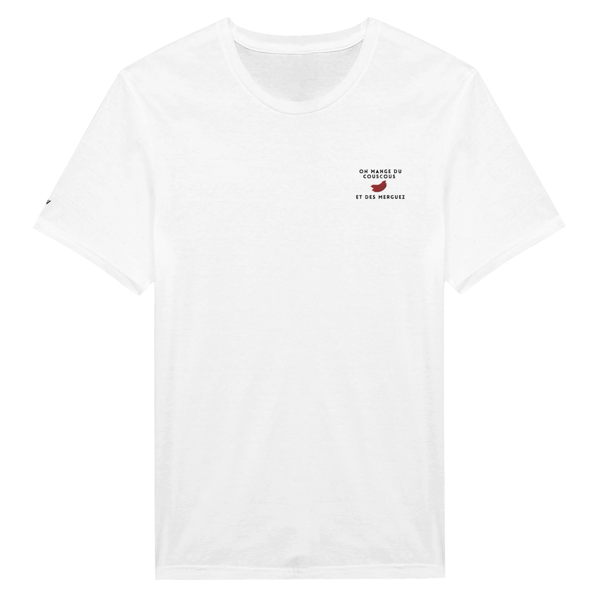 t-shirt blanc brodé on mange du couscous et des merguez tout les jours reference politique lfi