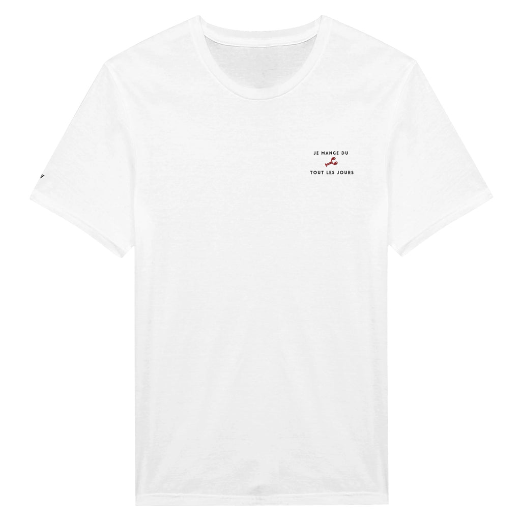 t-shirt blanc brodé je mange du homard tout les jours reference politique melenchon