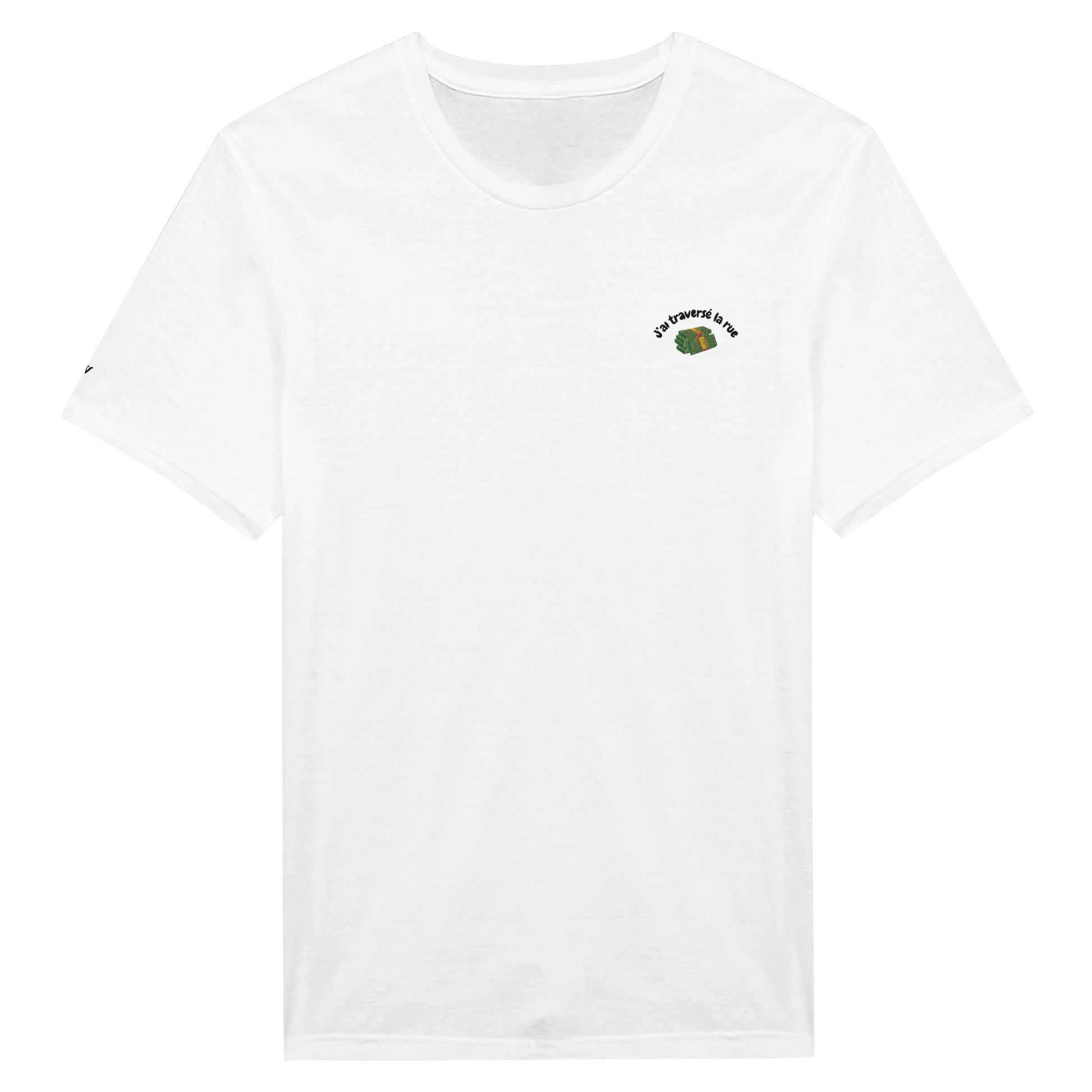 t-shirt blanc brodé j'ai traversé la rue reference politique macron