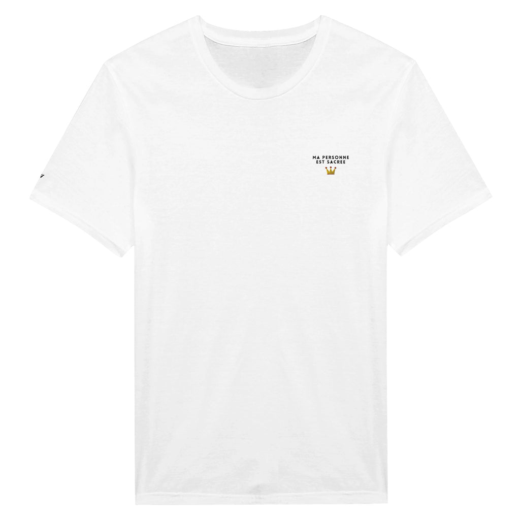 t-shirt blanc brodé ma personne est sacrée reference politique melenchon