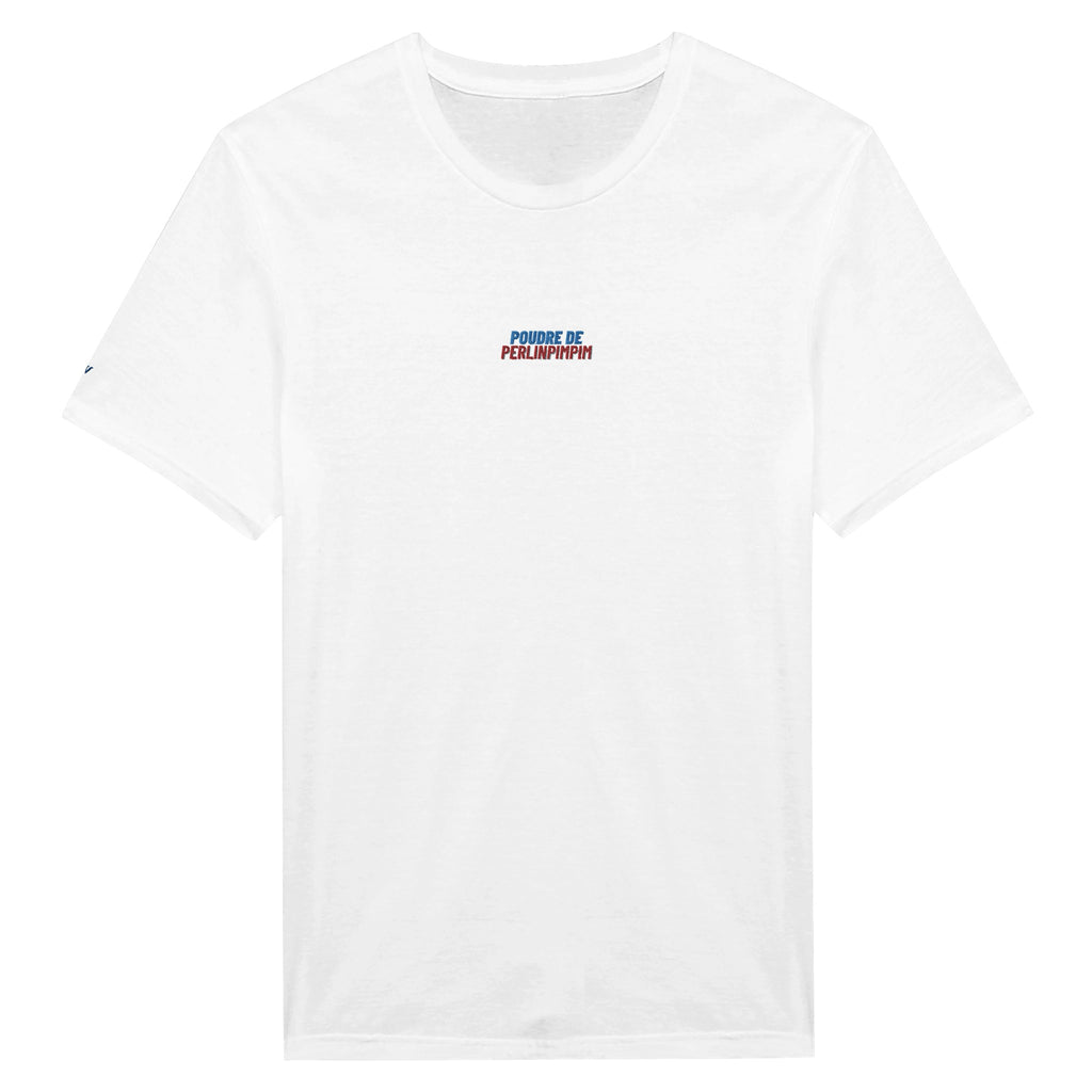 t-shirt blanc brodé poudre de perlinpimpim reference politique macron