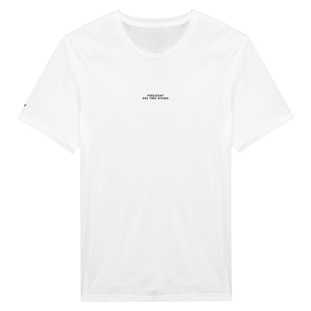 t-shirt blanc brodé président des très riches références politique macron