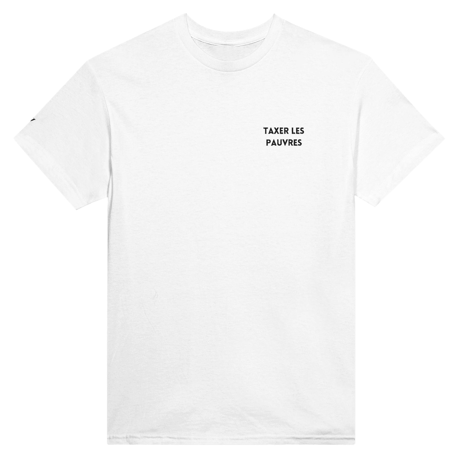 t-shirt blanc taxer les pauvres brodé référence politique macron