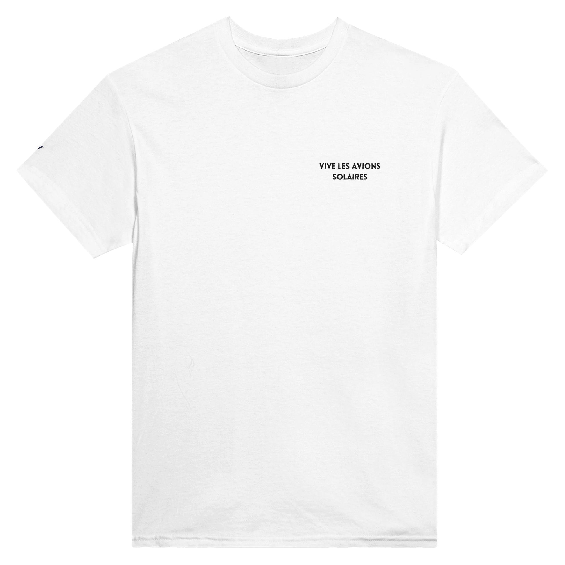 t-shirt blanc vive les avions solaires brodé référence politique tanguy