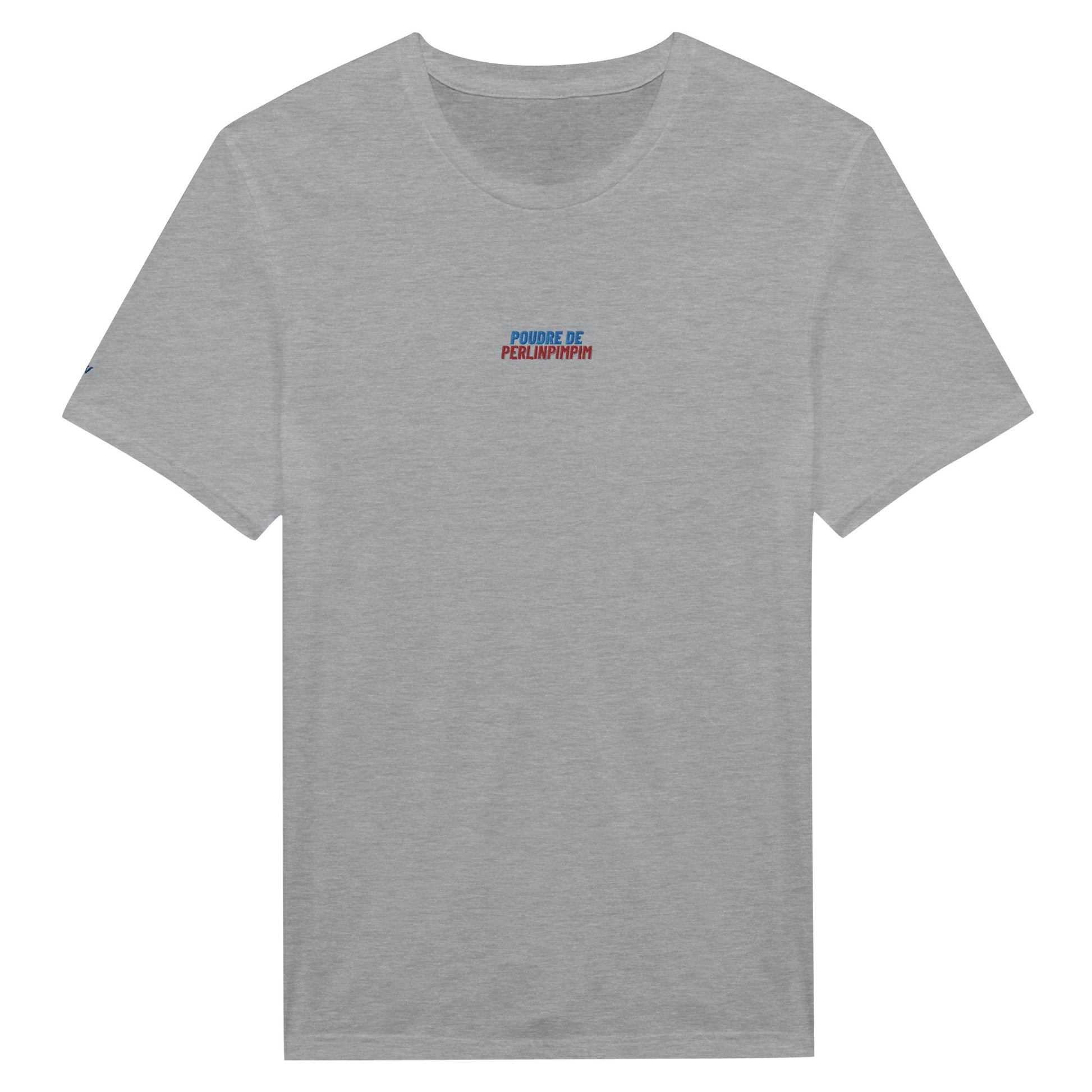 t-shirt gris clair brodé poudre de perlinpimpim reference politique macron