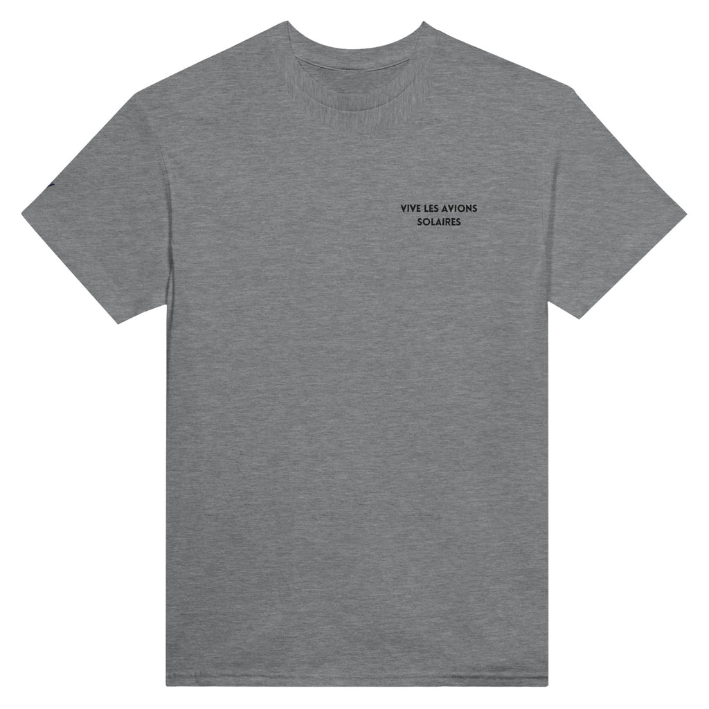 t-shirt gris brodé vive les avions solaires référence politique tanguy
