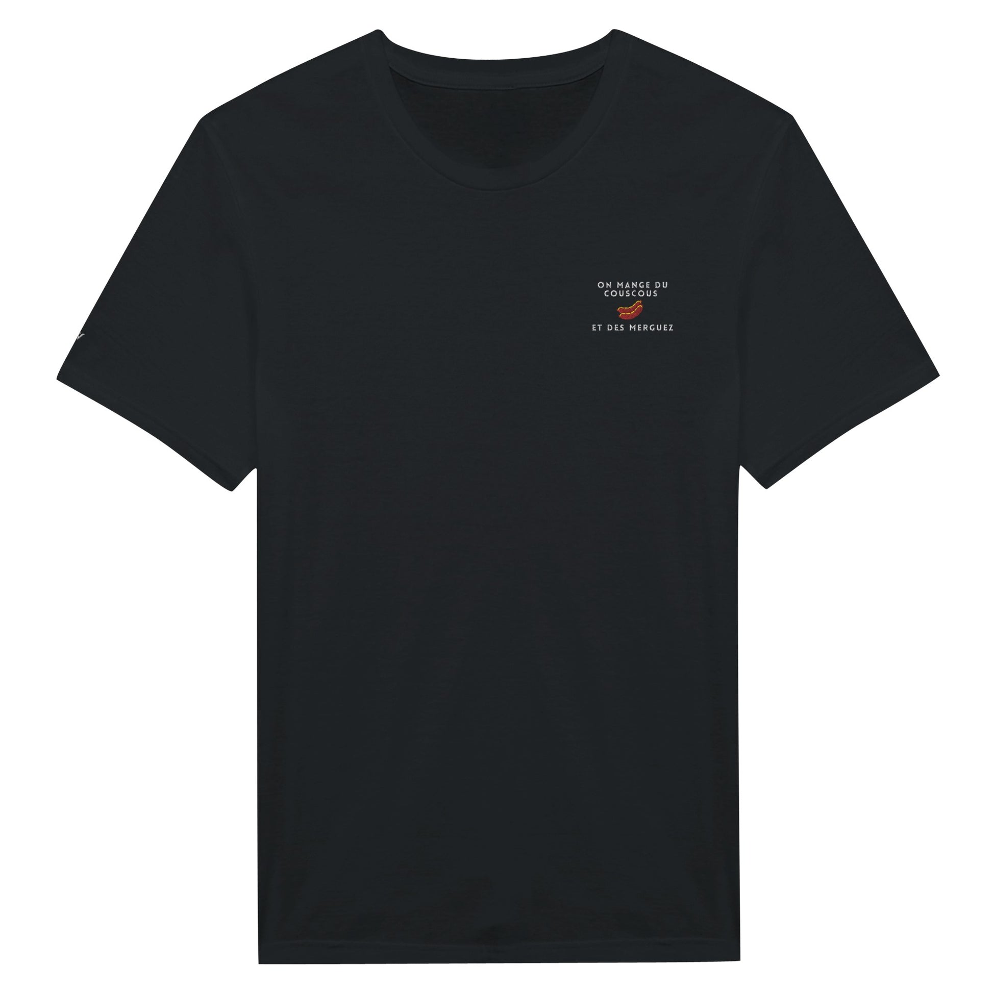 t-shirt noir brodé on mange du couscous et des merguez tout les jours reference politique lfi