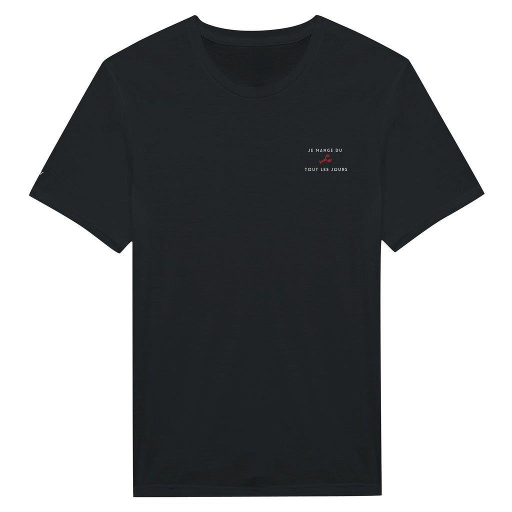 t-shirt noir brodé je mange du homard tout les jours reference politique melenchon