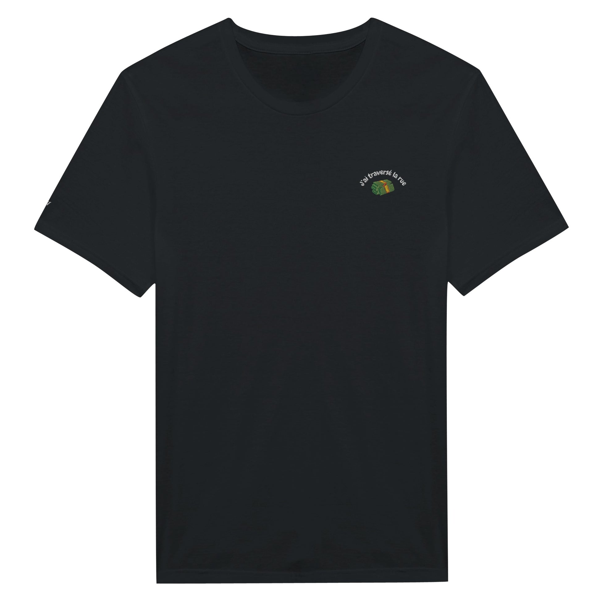 t-shirt noir brodé j'ai traverse la rue reference politique macron