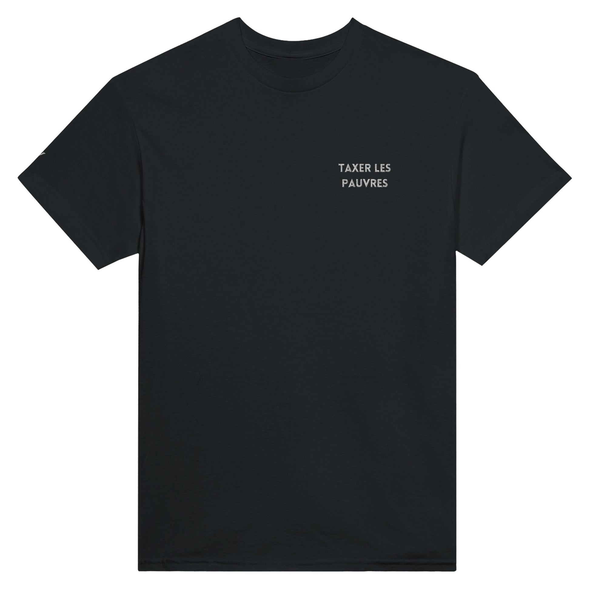 t-shirt noir brodé taxer les pauvres référence politique macron